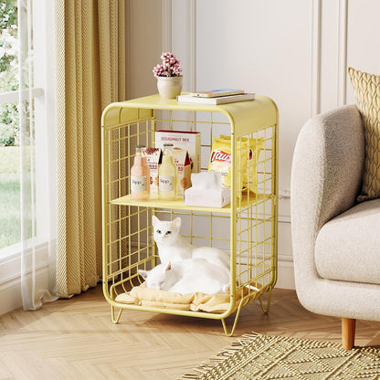 Cute Nightstand,Metal Side Table,3-Tier Modern End Table with Storage, Small Coffee Tables for Small Spaces,Coffee Table for Living Room, Bedroom,Dorm,Yellow
