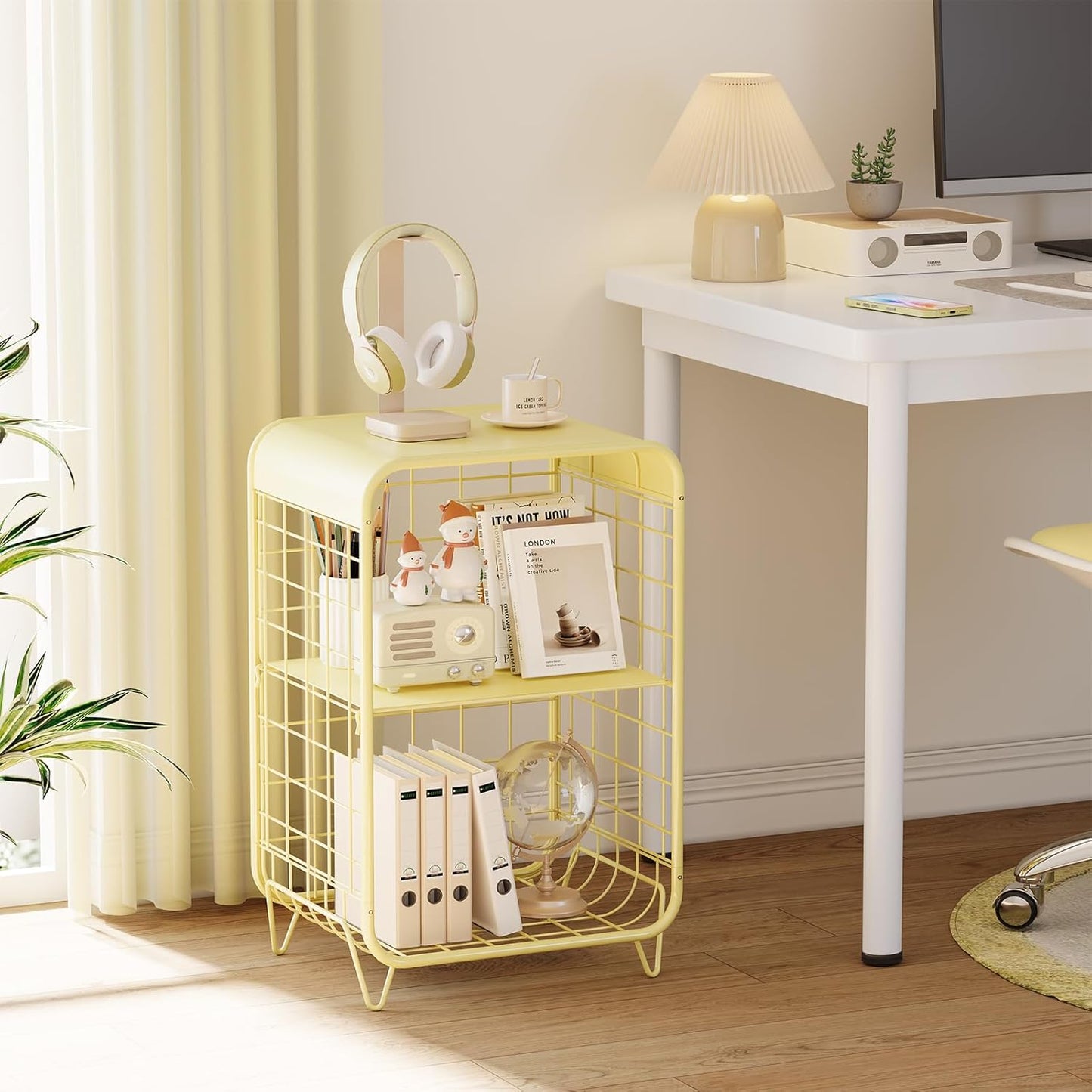 Cute Nightstand,Metal Side Table,3-Tier Modern End Table with Storage, Small Coffee Tables for Small Spaces,Coffee Table for Living Room, Bedroom,Dorm,Yellow