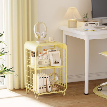 Cute Nightstand,Metal Side Table,3-Tier Modern End Table with Storage, Small Coffee Tables for Small Spaces,Coffee Table for Living Room, Bedroom,Dorm,Yellow