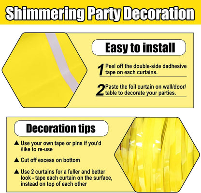 6 Pack Yellow Foil Fringe Curtain Backdrop, 3.28Ft x 8.2Ft Metallic Tinsel Foil Fringe Streamer Curtains for Photo Booth, Birthday, Wedding, New Year Party Decorations