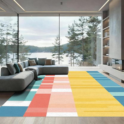 Flatwoven High Traffic Area Rug 5x7, Modern Patchwork Stripe with Hand Painted Effect, Non Slip, Stain Resistant, Washable Area Rugs for Living Room, Bedroom(Yellow, 5x7)