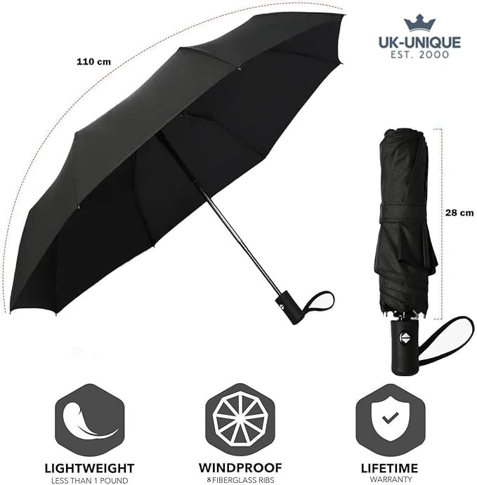 Windproof Umbrella Windproof Travel Umbrella - Compact, Light, Automatic, Strong and Portable - Wind Resistant, Small Folding Backpack Umbrella for Rain - Men and Women
