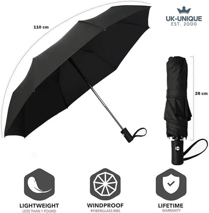Windproof Umbrella Windproof Travel Umbrella - Compact, Light, Automatic, Strong and Portable - Wind Resistant, Small Folding Backpack Umbrella for Rain - Men and Women
