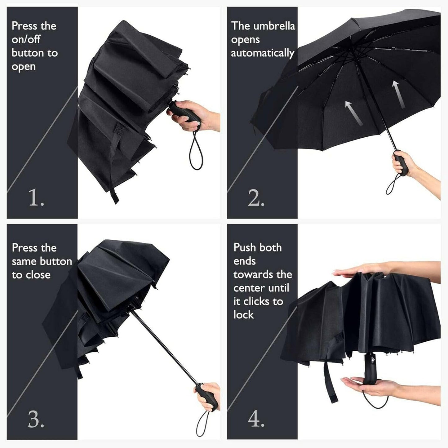 Windproof Umbrella Windproof Travel Umbrella - Compact, Light, Automatic, Strong and Portable - Wind Resistant, Small Folding Backpack Umbrella for Rain - Men and Women