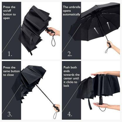 Windproof Umbrella Windproof Travel Umbrella - Compact, Light, Automatic, Strong and Portable - Wind Resistant, Small Folding Backpack Umbrella for Rain - Men and Women