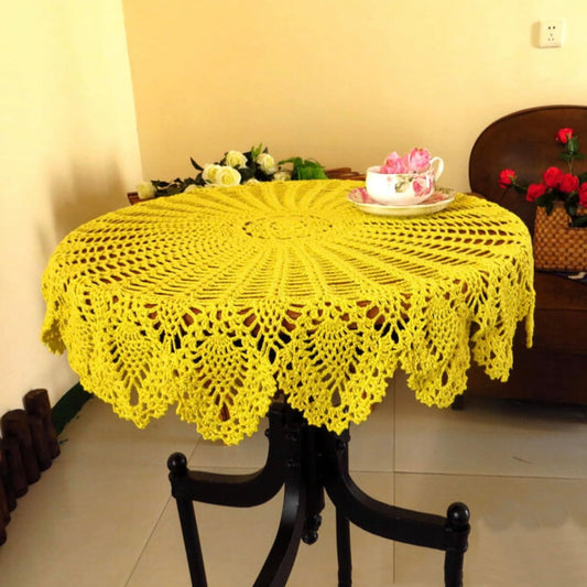 Exquisite Hand-Crocheted Lace Tablecloth100% Cotton,Round,31 Inch,Yellow Arrow 808