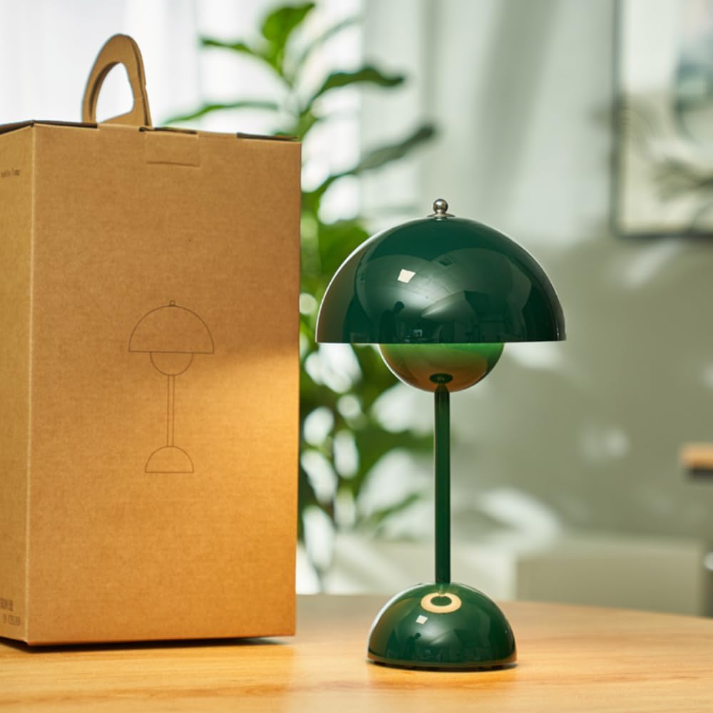 Modern Flower Bud Lamp 12" Cordless Touch Lamp Dimmable 2600mAh Rechargeable Desk Lamp Nordic Mushroom Lamp Nightstand Bedside Lamp for Bedroom Living Room(Mustard Yellow) No Reading Light