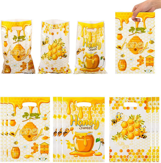 30PCS Yellow Bee Gift Bag Honey Bee Theme Treat Bags Bulk, Plastic Bee Party Favor Decorations for Birthday, Gender Reveal Party Supplies