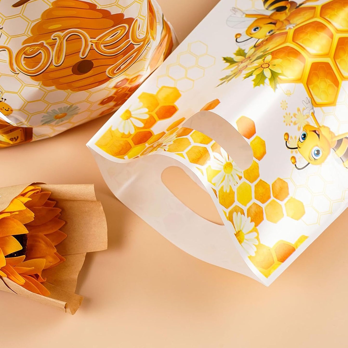 30PCS Yellow Bee Gift Bag Honey Bee Theme Treat Bags Bulk, Plastic Bee Party Favor Decorations for Birthday, Gender Reveal Party Supplies