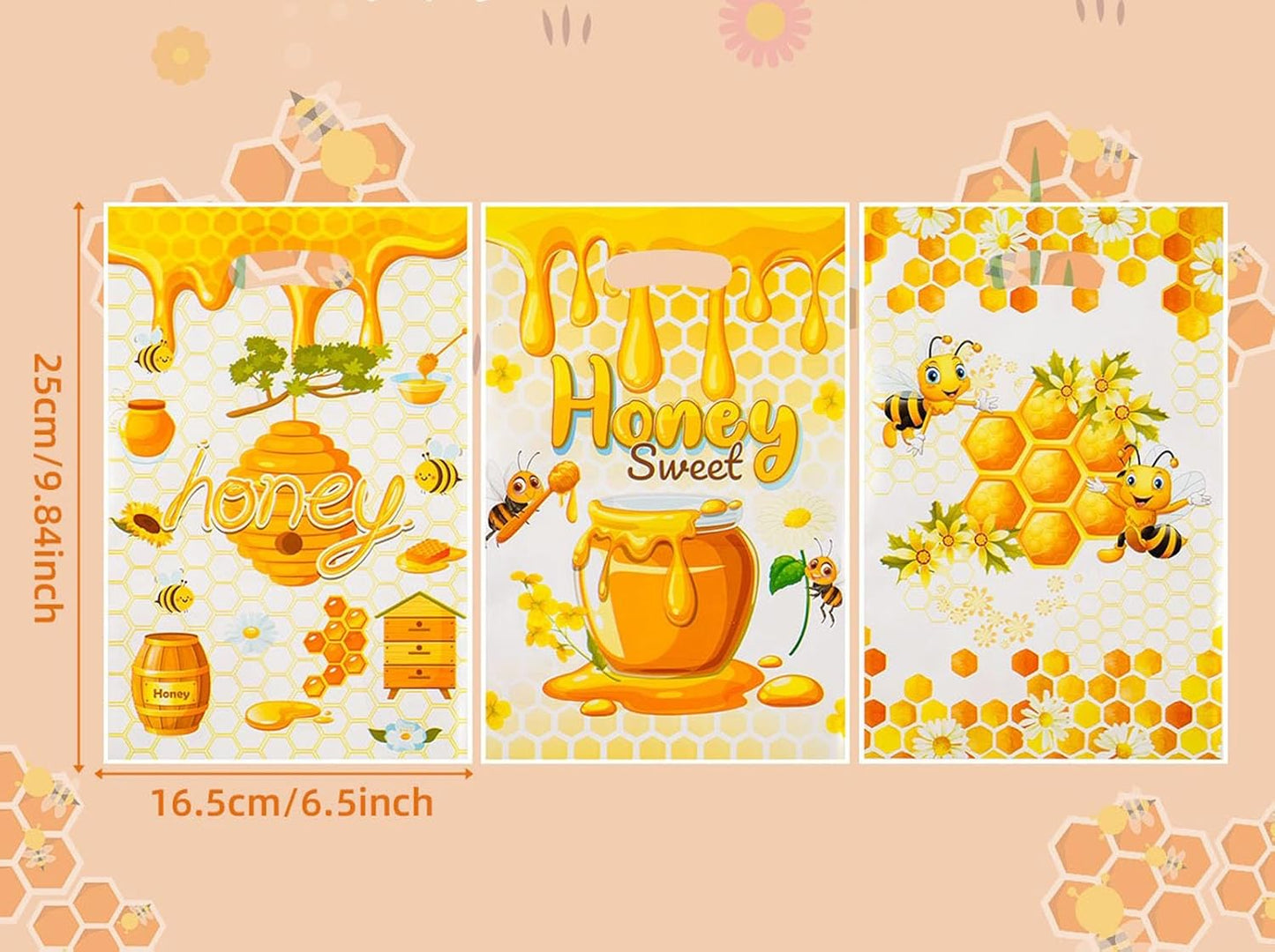 30PCS Yellow Bee Gift Bag Honey Bee Theme Treat Bags Bulk, Plastic Bee Party Favor Decorations for Birthday, Gender Reveal Party Supplies