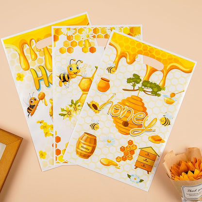 30PCS Yellow Bee Gift Bag Honey Bee Theme Treat Bags Bulk, Plastic Bee Party Favor Decorations for Birthday, Gender Reveal Party Supplies