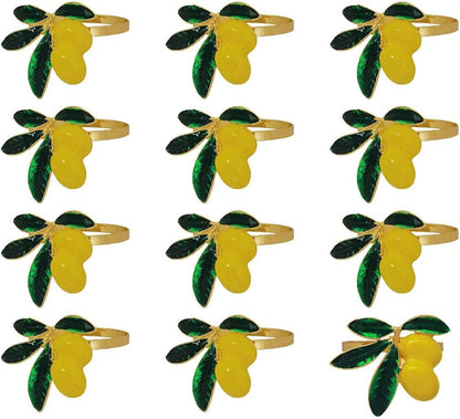 Yellow Lemon Napkin Rings Set of 12, Gold Napkin Ring, Metal Butterfly Buckles Holder for Party Table Decor Banquet Wedding Birthday Thanksgiving Christmas Easter Holiday Decorations Daily Use