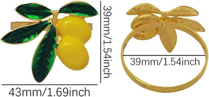 Yellow Lemon Napkin Rings Set of 12, Gold Napkin Ring, Metal Butterfly Buckles Holder for Party Table Decor Banquet Wedding Birthday Thanksgiving Christmas Easter Holiday Decorations Daily Use