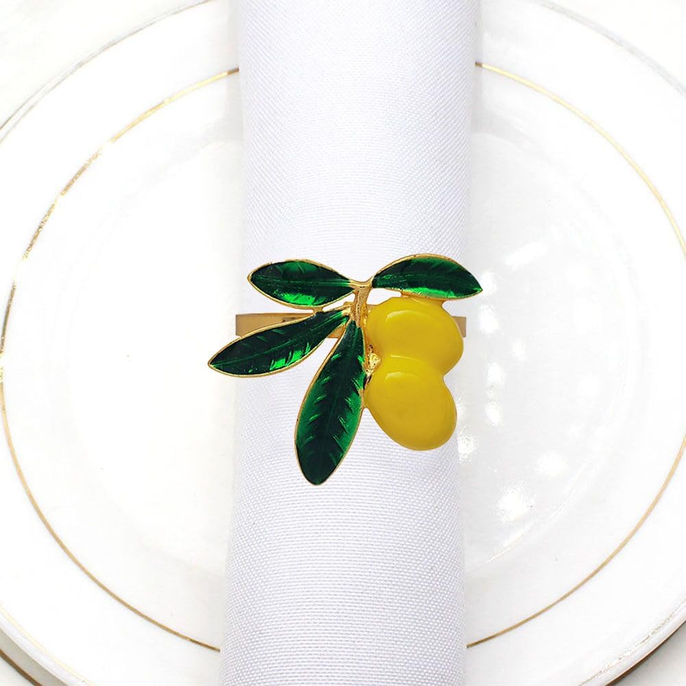 Yellow Lemon Napkin Rings Set of 12, Gold Napkin Ring, Metal Butterfly Buckles Holder for Party Table Decor Banquet Wedding Birthday Thanksgiving Christmas Easter Holiday Decorations Daily Use