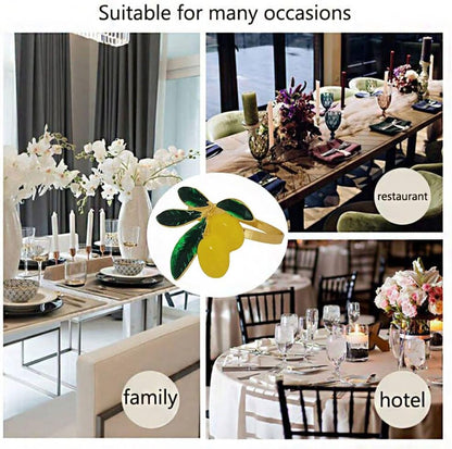 Yellow Lemon Napkin Rings Set of 12, Gold Napkin Ring, Metal Butterfly Buckles Holder for Party Table Decor Banquet Wedding Birthday Thanksgiving Christmas Easter Holiday Decorations Daily Use