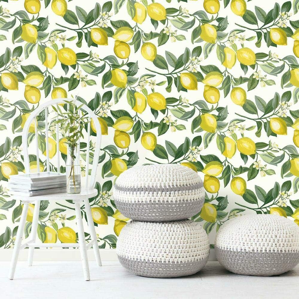 RMK11655WP Lemon Zest Yellow and White Peel and Stick Wallpaper