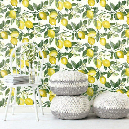 RMK11655WP Lemon Zest Yellow and White Peel and Stick Wallpaper