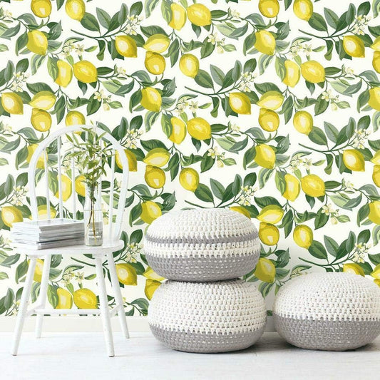 RMK11655WP Lemon Zest Yellow and White Peel and Stick Wallpaper