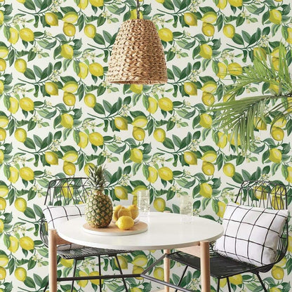 RMK11655WP Lemon Zest Yellow and White Peel and Stick Wallpaper