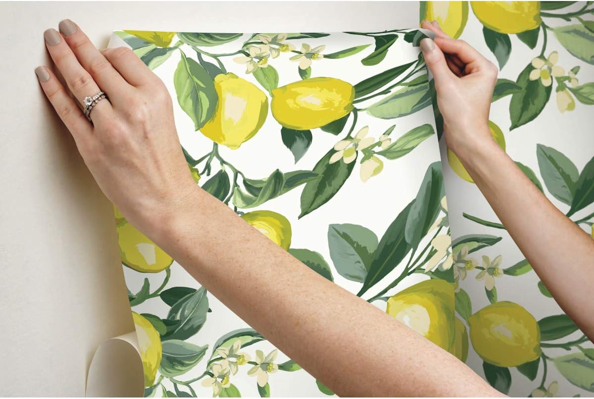 RMK11655WP Lemon Zest Yellow and White Peel and Stick Wallpaper
