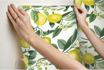 RMK11655WP Lemon Zest Yellow and White Peel and Stick Wallpaper