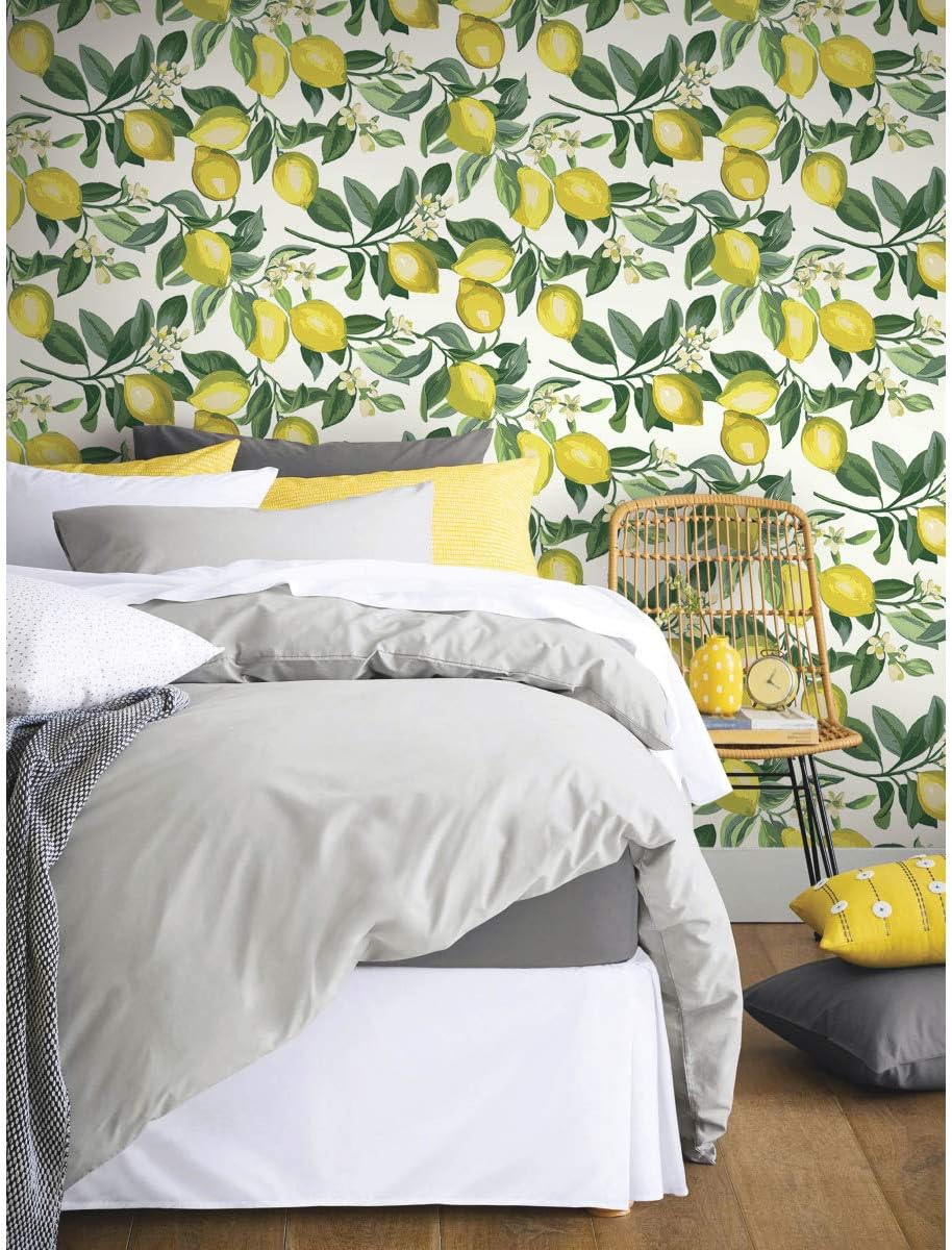 RMK11655WP Lemon Zest Yellow and White Peel and Stick Wallpaper