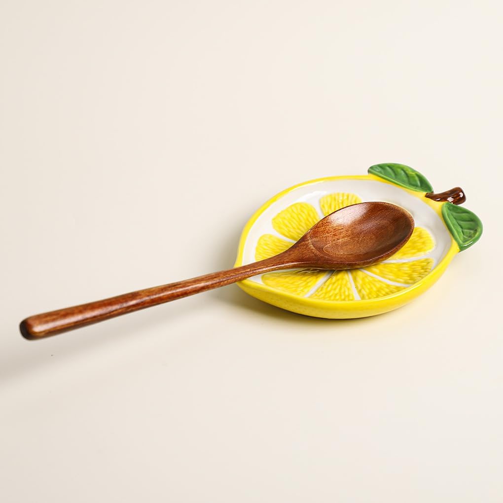 Ceramic Lemon Spoon Rest Spoon Holder for Kitchen Counter/Stove Top Stable Utensil Rest-Yellow-A