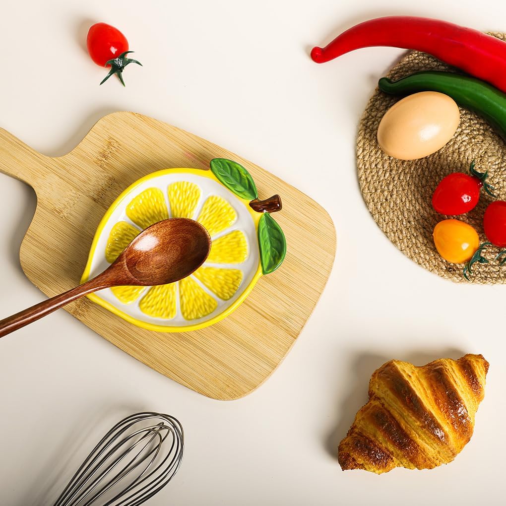Ceramic Lemon Spoon Rest Spoon Holder for Kitchen Counter/Stove Top Stable Utensil Rest-Yellow-A