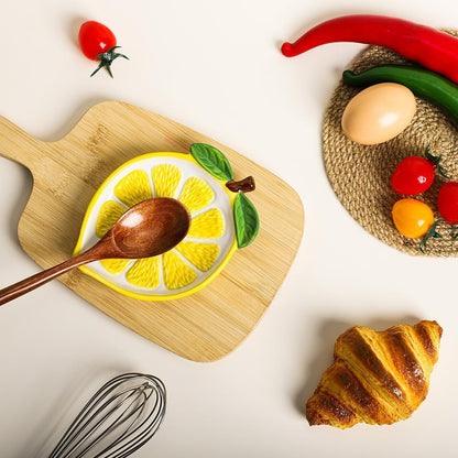 Ceramic Lemon Spoon Rest Spoon Holder for Kitchen Counter/Stove Top Stable Utensil Rest-Yellow-A