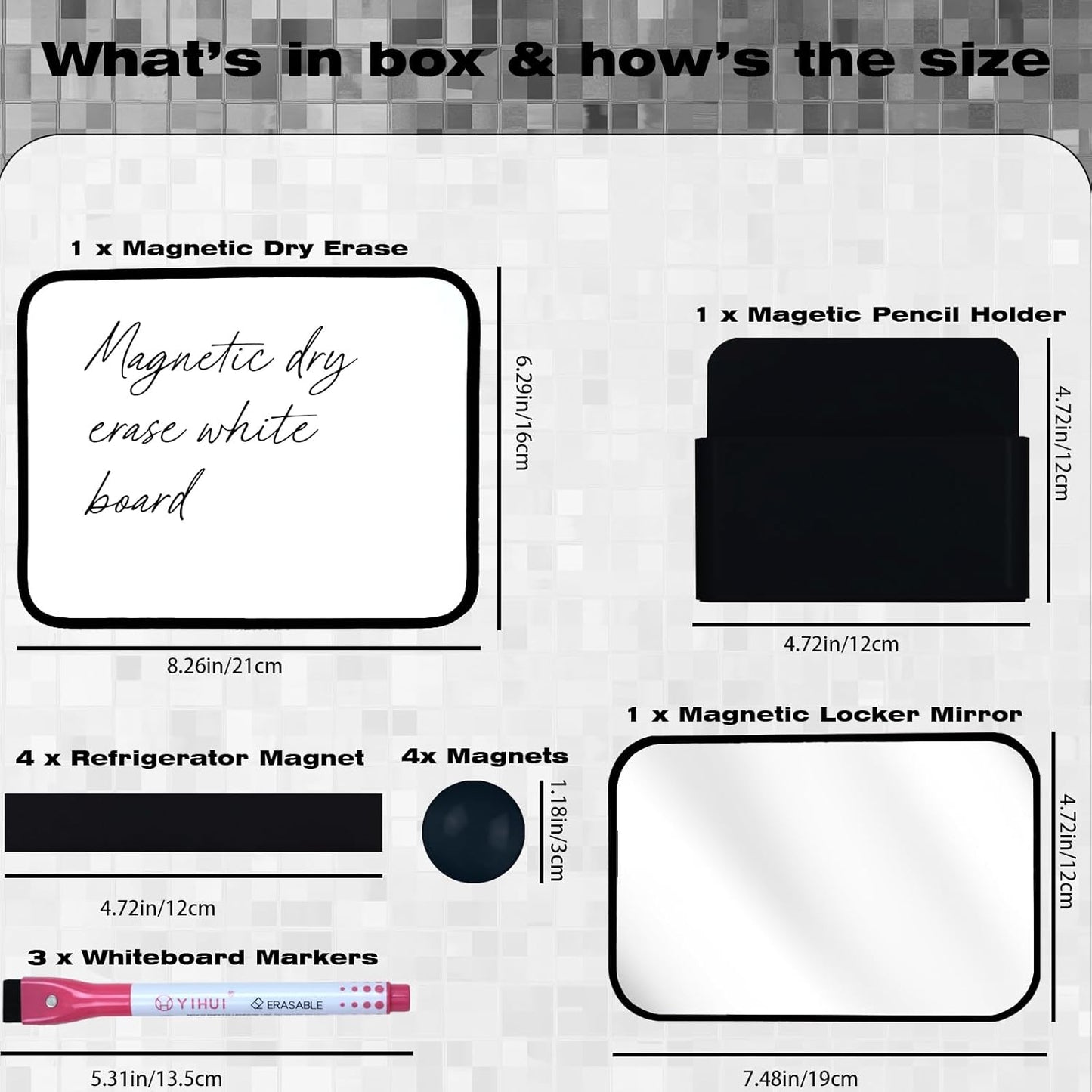 Magnetic Locker Marble Accessories Kit Pale Yellow Back to School Essentials Locker Organizer Supplies Include Mirror Whiteboard Pen Shelf Magnet Magnetic Buckle Back to School Essentials