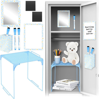 Magnetic Locker Marble Accessories Kit Pale Yellow Back to School Essentials Locker Organizer Supplies Include Mirror Whiteboard Pen Shelf Magnet Magnetic Buckle Back to School Essentials