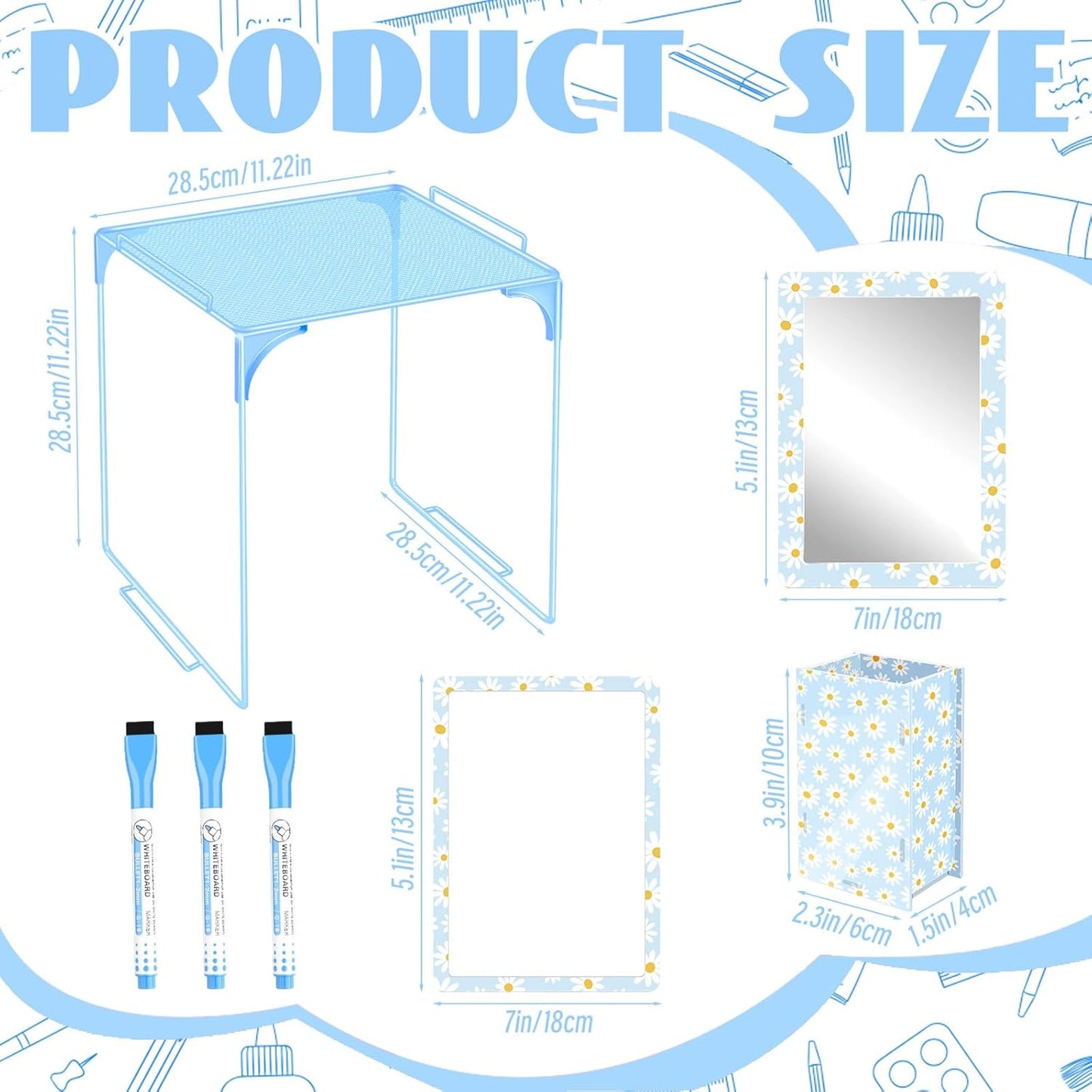 Magnetic Locker Marble Accessories Kit Pale Yellow Back to School Essentials Locker Organizer Supplies Include Mirror Whiteboard Pen Shelf Magnet Magnetic Buckle Back to School Essentials