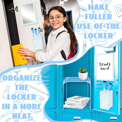 Magnetic Locker Marble Accessories Kit Pale Yellow Back to School Essentials Locker Organizer Supplies Include Mirror Whiteboard Pen Shelf Magnet Magnetic Buckle Back to School Essentials
