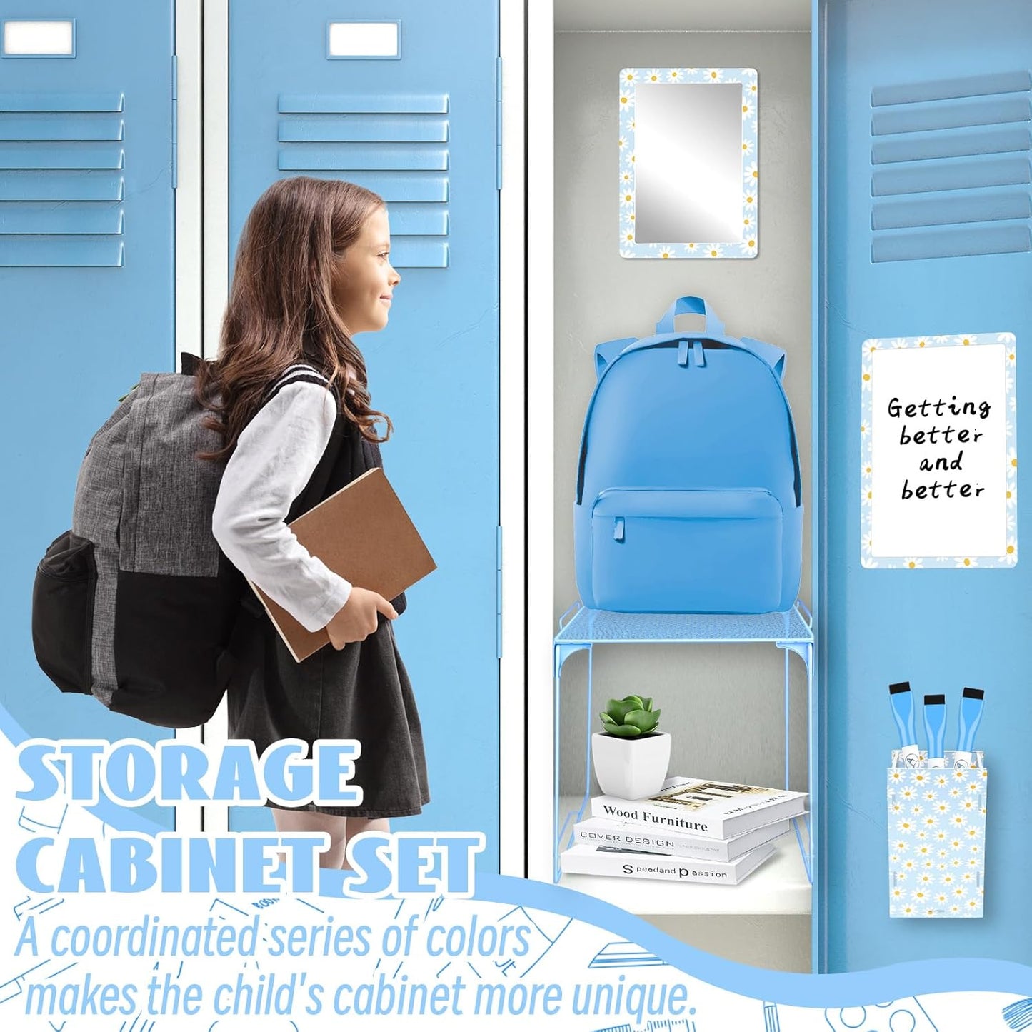 Magnetic Locker Marble Accessories Kit Pale Yellow Back to School Essentials Locker Organizer Supplies Include Mirror Whiteboard Pen Shelf Magnet Magnetic Buckle Back to School Essentials