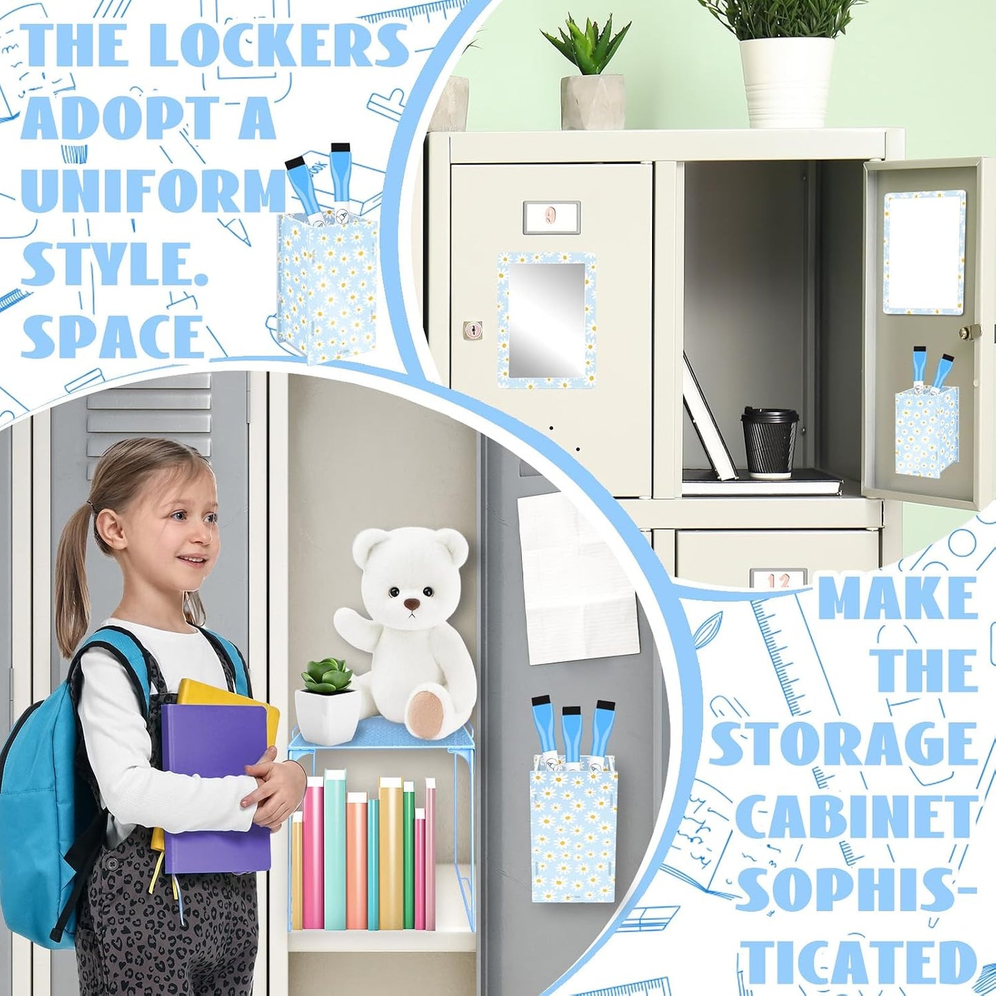 Magnetic Locker Marble Accessories Kit Pale Yellow Back to School Essentials Locker Organizer Supplies Include Mirror Whiteboard Pen Shelf Magnet Magnetic Buckle Back to School Essentials