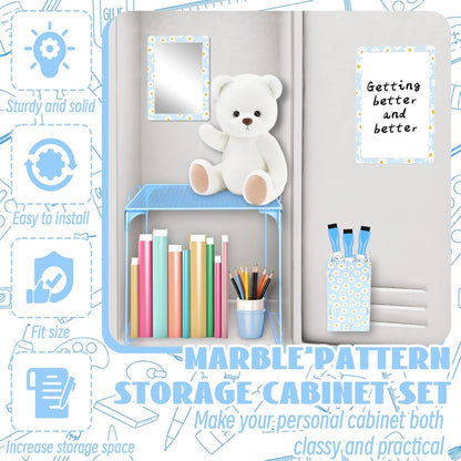 Magnetic Locker Marble Accessories Kit Pale Yellow Back to School Essentials Locker Organizer Supplies Include Mirror Whiteboard Pen Shelf Magnet Magnetic Buckle Back to School Essentials