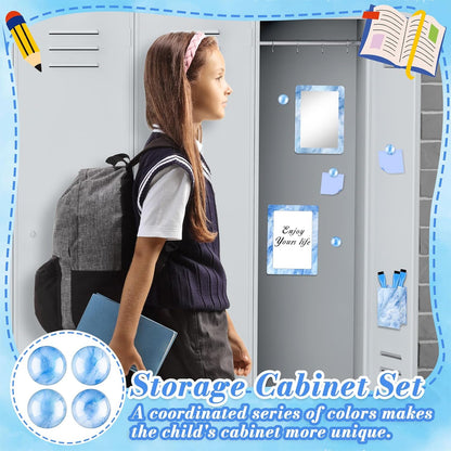 Magnetic Locker Marble Accessories Kit Pale Yellow Back to School Essentials Locker Organizer Supplies Include Mirror Whiteboard Pen Shelf Magnet Magnetic Buckle Back to School Essentials