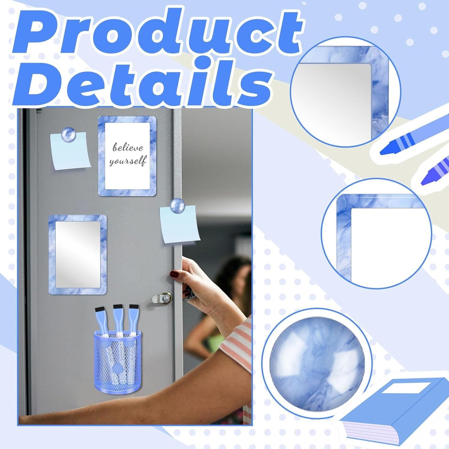 Magnetic Locker Marble Accessories Kit Pale Yellow Back to School Essentials Locker Organizer Supplies Include Mirror Whiteboard Pen Shelf Magnet Magnetic Buckle Back to School Essentials