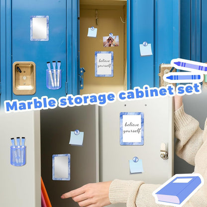 Magnetic Locker Marble Accessories Kit Pale Yellow Back to School Essentials Locker Organizer Supplies Include Mirror Whiteboard Pen Shelf Magnet Magnetic Buckle Back to School Essentials