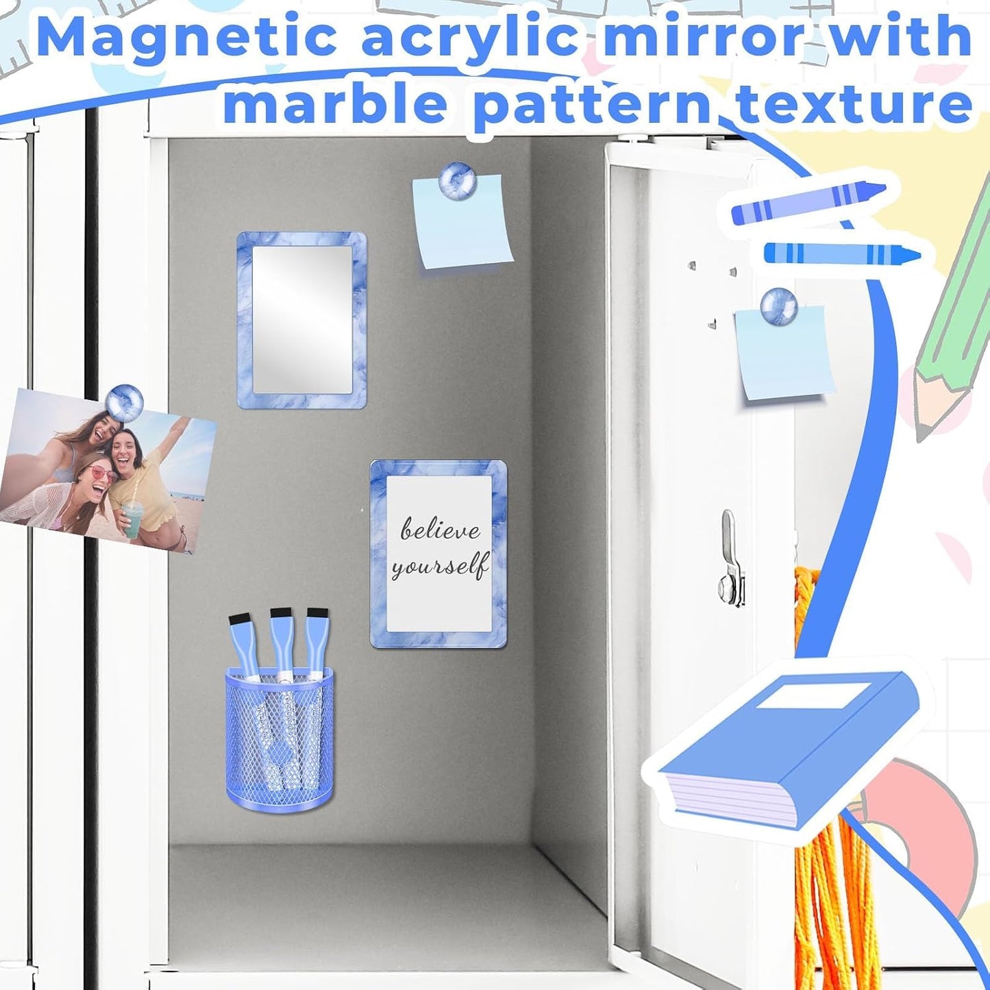 Magnetic Locker Marble Accessories Kit Pale Yellow Back to School Essentials Locker Organizer Supplies Include Mirror Whiteboard Pen Shelf Magnet Magnetic Buckle Back to School Essentials
