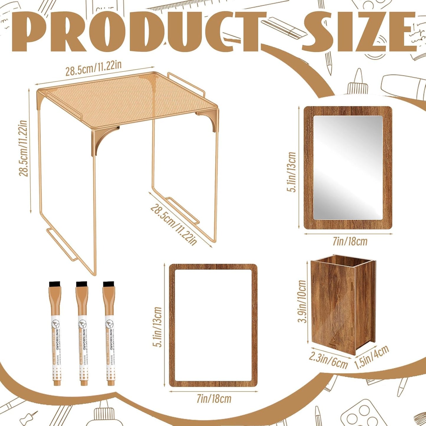 Magnetic Locker Marble Accessories Kit Pale Yellow Back to School Essentials Locker Organizer Supplies Include Mirror Whiteboard Pen Shelf Magnet Magnetic Buckle Back to School Essentials