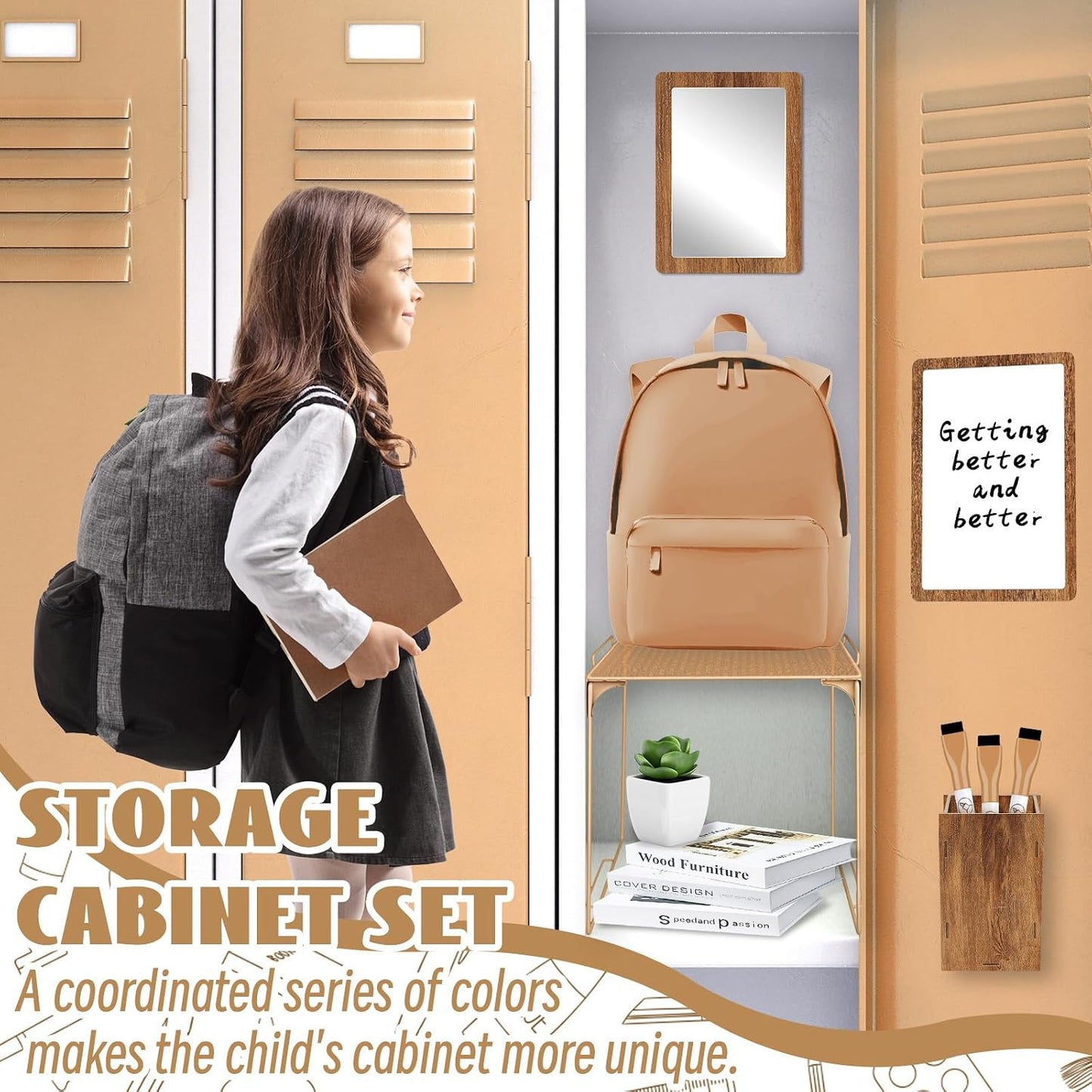 Magnetic Locker Marble Accessories Kit Pale Yellow Back to School Essentials Locker Organizer Supplies Include Mirror Whiteboard Pen Shelf Magnet Magnetic Buckle Back to School Essentials