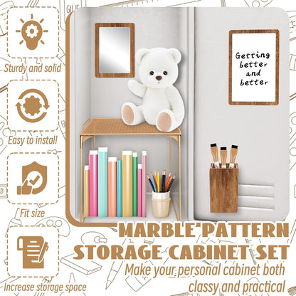Magnetic Locker Marble Accessories Kit Pale Yellow Back to School Essentials Locker Organizer Supplies Include Mirror Whiteboard Pen Shelf Magnet Magnetic Buckle Back to School Essentials