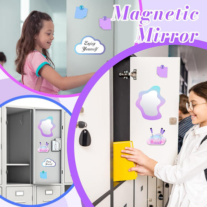 Magnetic Locker Marble Accessories Kit Pale Yellow Back to School Essentials Locker Organizer Supplies Include Mirror Whiteboard Pen Shelf Magnet Magnetic Buckle Back to School Essentials