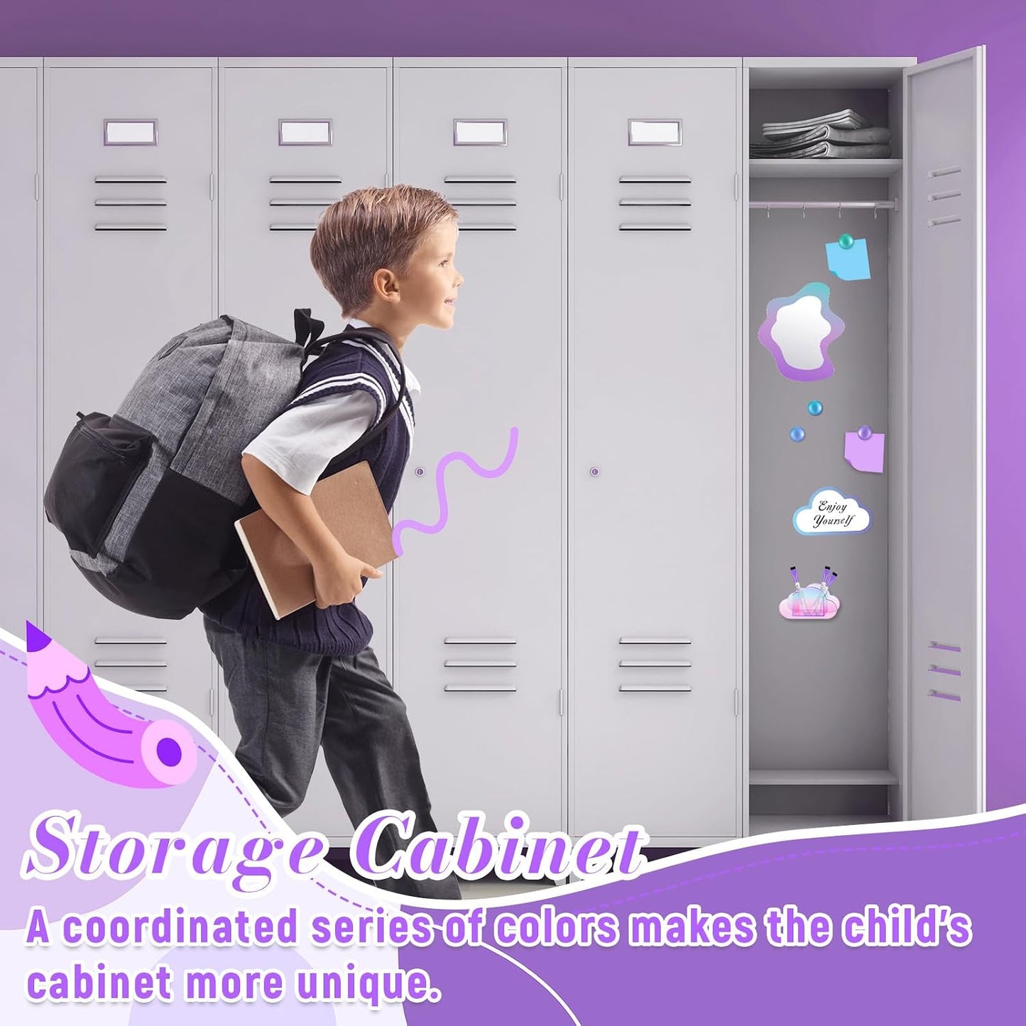 Magnetic Locker Marble Accessories Kit Pale Yellow Back to School Essentials Locker Organizer Supplies Include Mirror Whiteboard Pen Shelf Magnet Magnetic Buckle Back to School Essentials