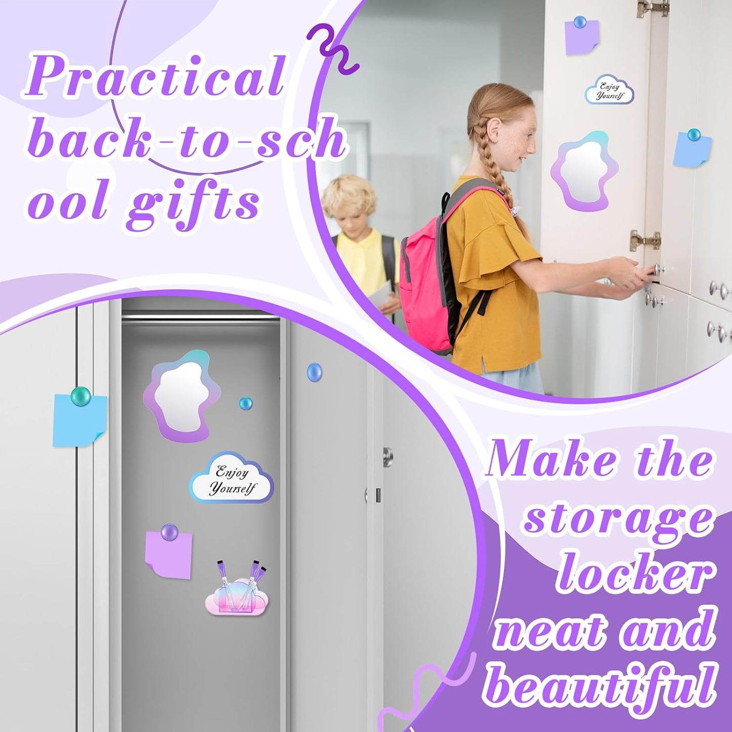 Magnetic Locker Marble Accessories Kit Pale Yellow Back to School Essentials Locker Organizer Supplies Include Mirror Whiteboard Pen Shelf Magnet Magnetic Buckle Back to School Essentials