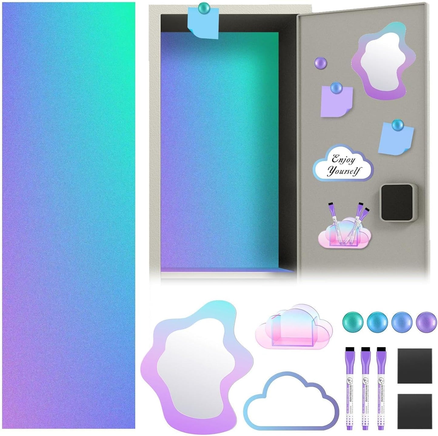 Magnetic Locker Marble Accessories Kit Pale Yellow Back to School Essentials Locker Organizer Supplies Include Mirror Whiteboard Pen Shelf Magnet Magnetic Buckle Back to School Essentials
