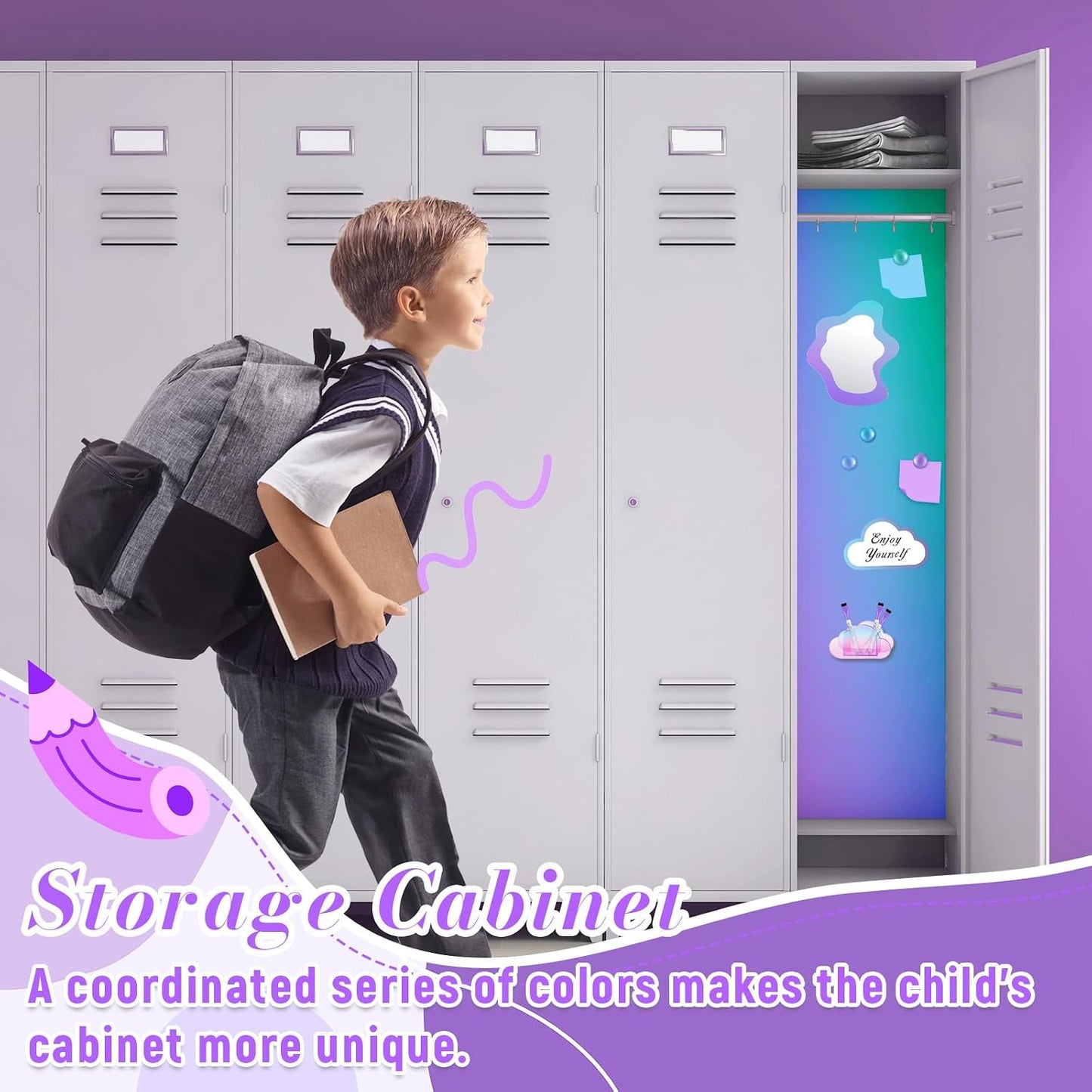 Magnetic Locker Marble Accessories Kit Pale Yellow Back to School Essentials Locker Organizer Supplies Include Mirror Whiteboard Pen Shelf Magnet Magnetic Buckle Back to School Essentials