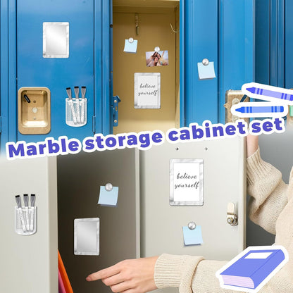 Magnetic Locker Marble Accessories Kit Pale Yellow Back to School Essentials Locker Organizer Supplies Include Mirror Whiteboard Pen Shelf Magnet Magnetic Buckle Back to School Essentials