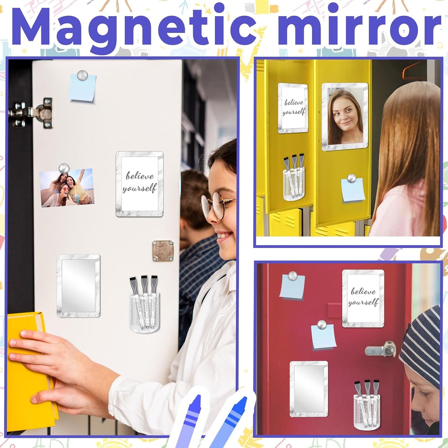Magnetic Locker Marble Accessories Kit Pale Yellow Back to School Essentials Locker Organizer Supplies Include Mirror Whiteboard Pen Shelf Magnet Magnetic Buckle Back to School Essentials